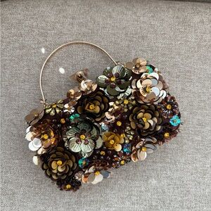Alessia Bianchi Floral Beaded Minaudière Clutch NWT Evening Bag Wedding Formal
